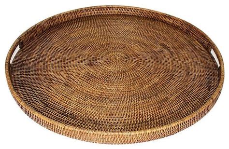 20" Round Tray with Cutout Handles - Antique Brown - Tropical - Serving ...