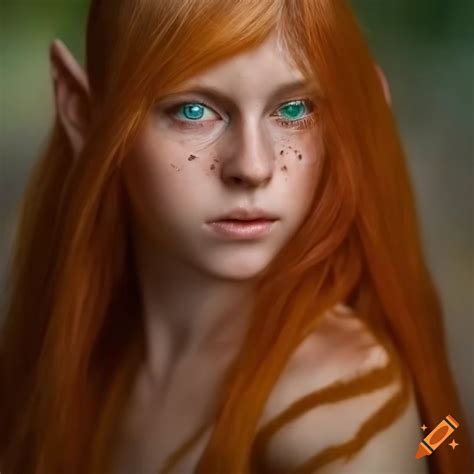 Portrait Of A Young Female Wood Elf With Honey Colored Hair And Emerald Eyes On Craiyon