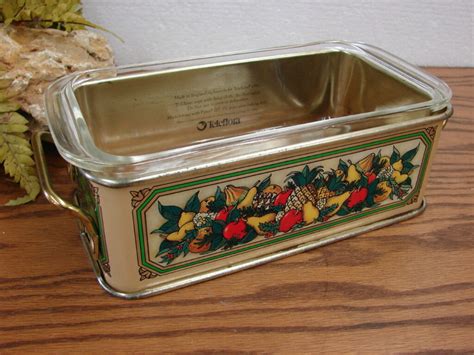 Vintage PYREX Teleflora Decorative Tin Cover Holder Loaf Pan Square