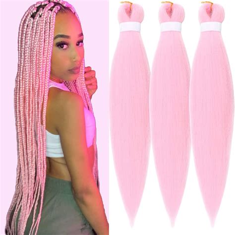 Pink Braiding Hair Pre Stretched Box Braids Kanekalon Braiding Hair