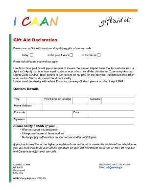 Fillable Online Icaan Org Gift Aid Declaration Icaan Org Uk Icaan