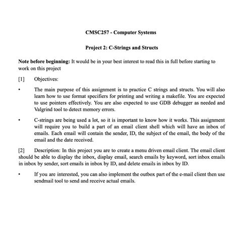 Cmsc Computer Systems Project C Strings And Chegg