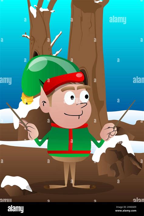 Christmas Elf Orchestra Conductor Vector Cartoon Character