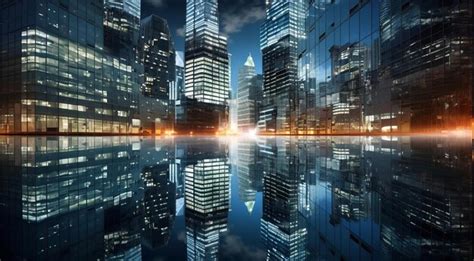 Premium AI Image | night mirror glass facade skyscraper buildings