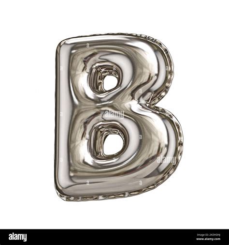 Silver Foil Balloon Font Letter B 3D Rendering Illustration Isolated On