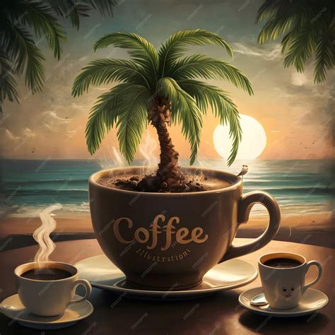 Premium Photo | A cup of coffee and a palm tree on a table