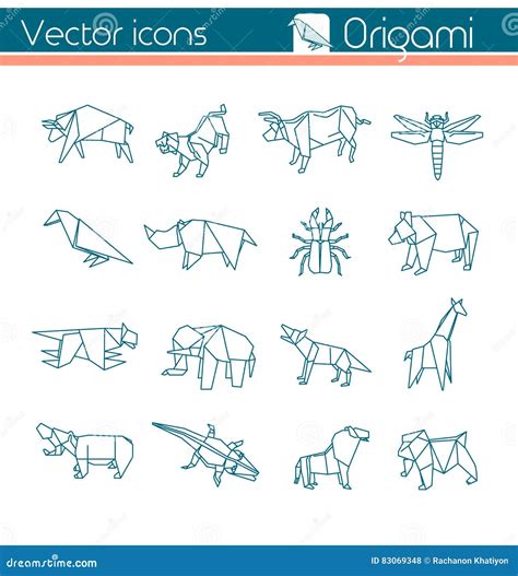 Animal Origami Collection Illustration Drawing Engraving Ink Line