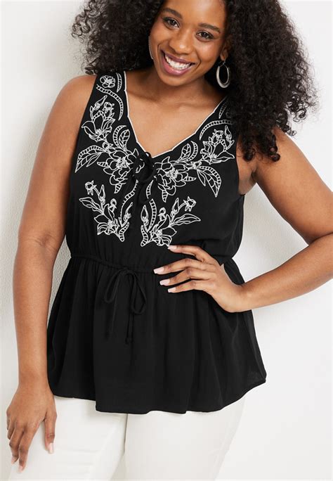 Plus Size Floral Embroidered Peplum Tank Top Maurices