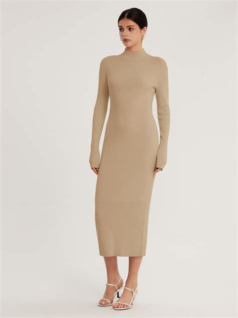 High Neck Long Sleeve Midi Dress | Ahaselected