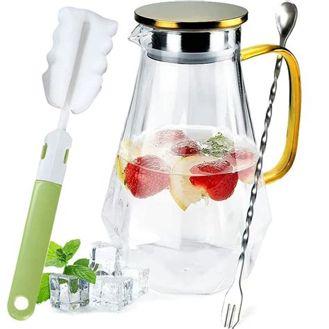 Annvchi 60oz Glass Water Pitcher With Stainless Lid And Spout Includes