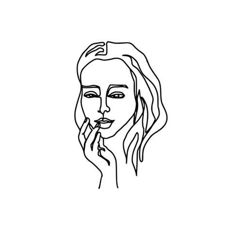 Abstract Face One Line Drawing Beauty Woman Portrait Isolated On White