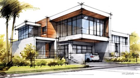 Architectural Sketches 3d Illustration Of Sketch For Home Facade