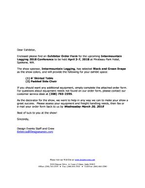 Fillable Online Exhibitor Order Form Intermountain Logging Conference