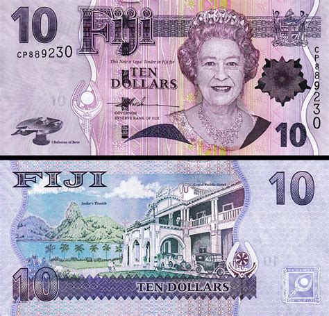 Fiji 10 Dollars 2007 UNC P 111a Queen Elizabeth II Fortumor