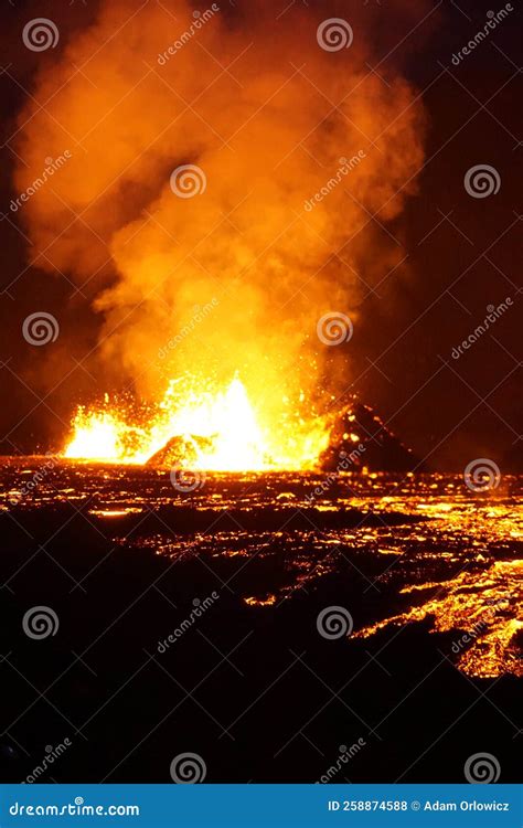 Volcano Erupting Hot Lava Flow Stock Photo Image Of Flowing Flow