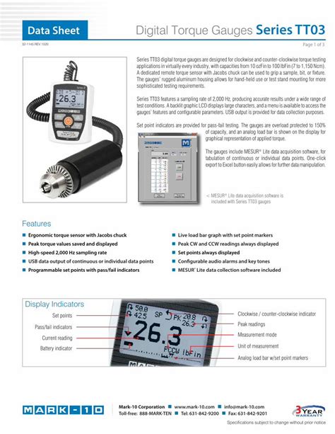 Pdf Data Sheet Digital Torque Gauges Series Tt03 Dokumentips