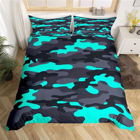 Yst Blue Camouflage Bed Set Gray Black Camo Duvet Cover Military