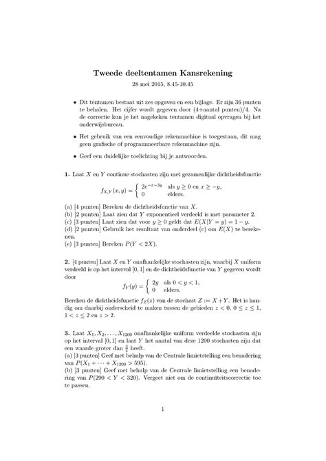 Tentamen Mei Vragen Tweede Deeltentamen Kansrekening Mei