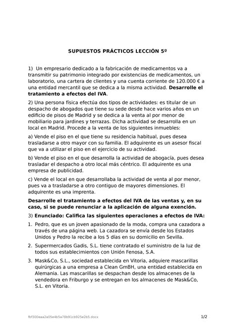 Supuestos prácticos SUPUESTOS PRÁCTICOS LECCIÓN 5º Un empresario