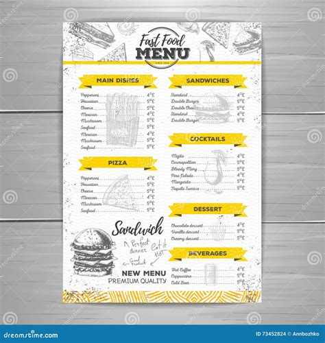 Vintage Fast Food Menu Design Stock Vector - Illustration of fast ...