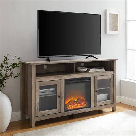 58" Transitional Fireplace Glass Wood TV Stand - Grey Wash - Walmart ...