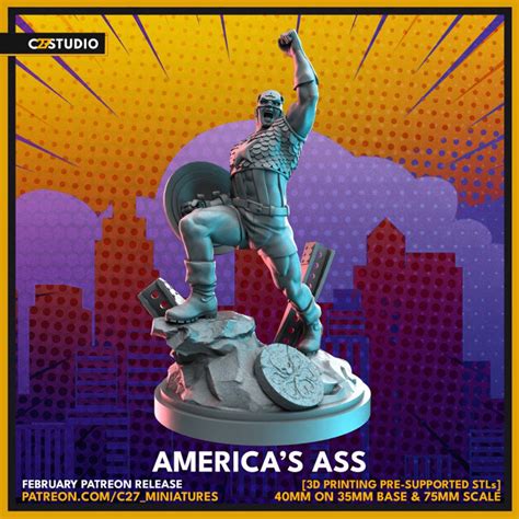 Americas Ass Aka Captain America Classic By C For Mm Wargaming Tabletop D Printed Resin