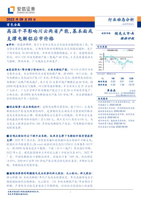 高温干旱影响川云两省产能，基本面或支撑电解铝后市价格