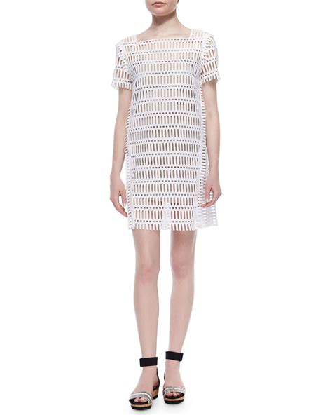 Lyst Dkny Short Sleeve Eyelet Dress In White