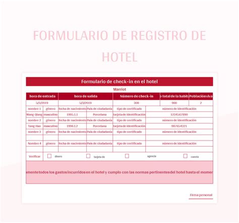 Plantillas Registro De Hotel Para Excel Gratis Y Hojas De C Lculo De