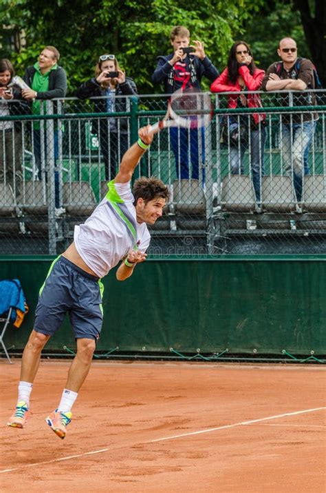 Dusan Lajovic Plays Second Round In Roland Garros 2014 Editorial Photo