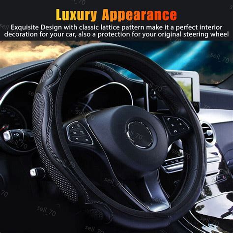 15 38cm Black Leather Car Accessories Steering Wheel Cover Antislip