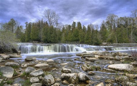 Wallpaper Trees Landscape Waterfall Lake Stones River