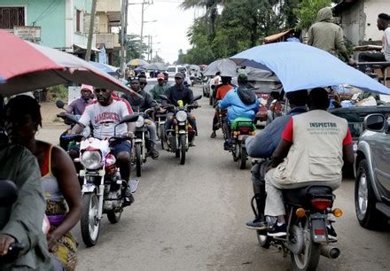 Motorcycle Taxi Riders Transport Passengers Monrovia Editorial Stock