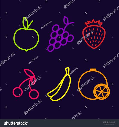 Vector Set Fruit Colorful Outline Stock Vector Royalty Free 410664808 Shutterstock