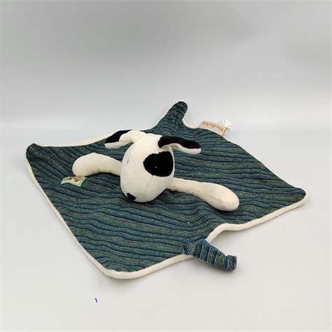 Doudou Plat Chien Cocard Noir La Grande Famille Ray Bleu Moulin Roty