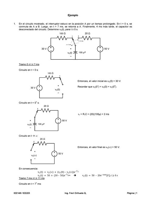 Ejemplos 07 Sistemas De Primer Orden Ejemplo 1 En El Circuito Mostrado El Interruptor
