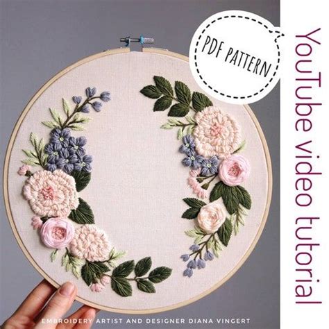 Floral Wreath Embroidery Kit Or Finished Hoop Modern Embroidery