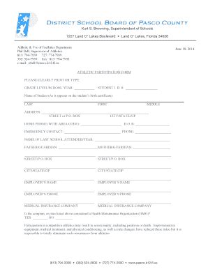 Fillable Online Pasco County Student Data Participation Form Fax Email