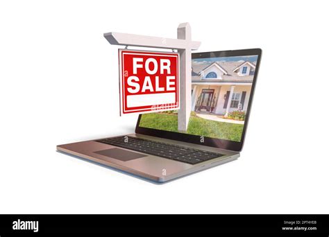 For Sale Real Estate Sign Popping Out of Computer Laptop Screen ...