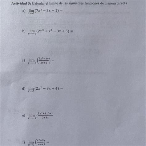 Calcular el límite de las siguientes funciones de manera directa