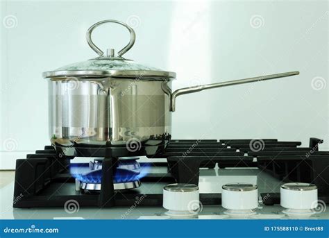 Boiling Pot On The Gas Stove Fire Stock Photo Image Of Safety Burnt