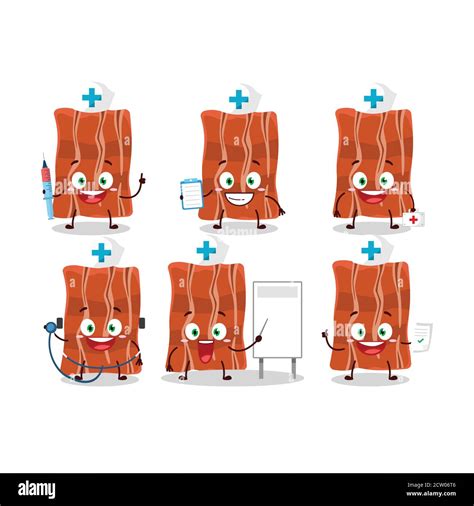 Doctor Profession Emoticon With Fried Bacon Cartoon Character Stock