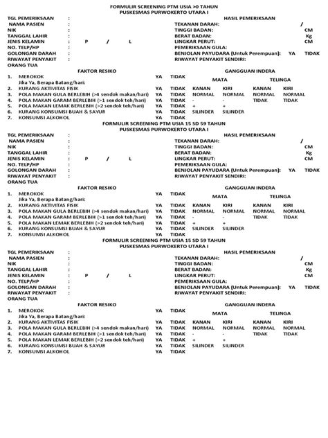 Formulir Screening Ptm Usia 15 Sd 59 Tahun Pdf