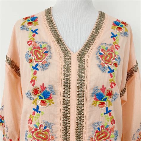 Soft Surroundings Palm Island Embroidered Tunic Top S Gem