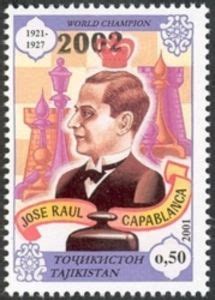 Stamp José Raúl Capablanca 1888 1942 Overprint Tajikistan Chess