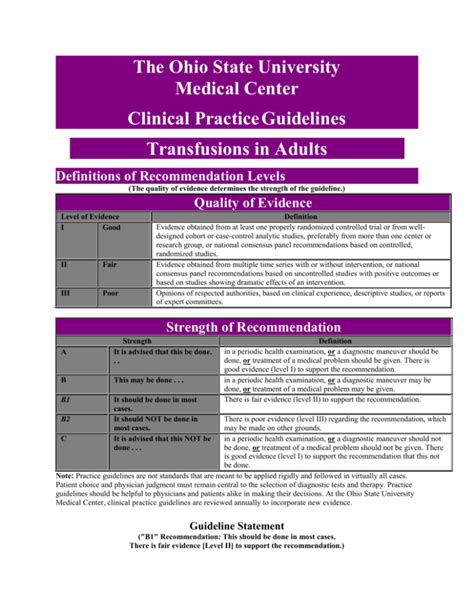 Transfusion Medicine Guidelines (in adults)