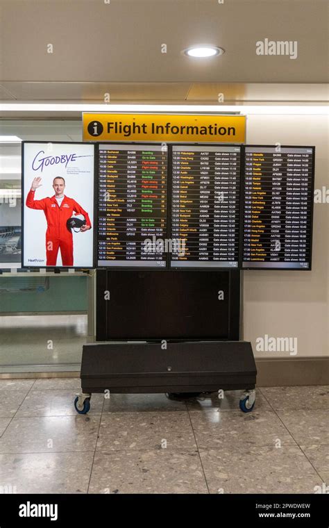 London, United Kingdom - 04-07-2023: Flight Information Board London ...