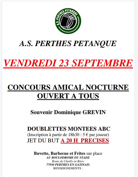 Concours de pétanque Ouvert à tous Perthes 23 septembre 2022