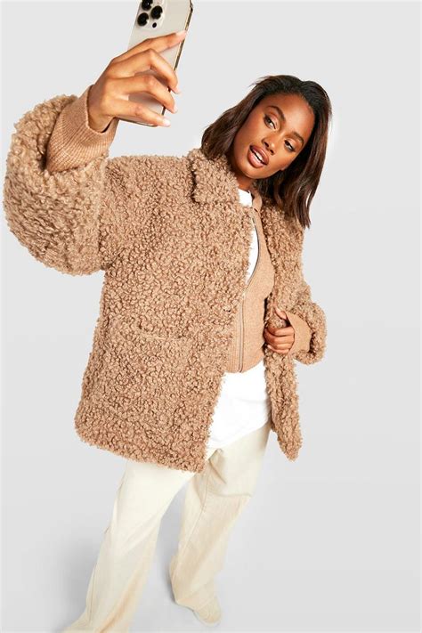 Faux Fur Teddy Button Coat Boohoo Uk