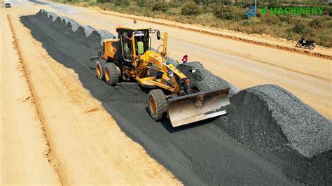 Excellent Operator Grader Spreading Gravel Building New Roads Grader